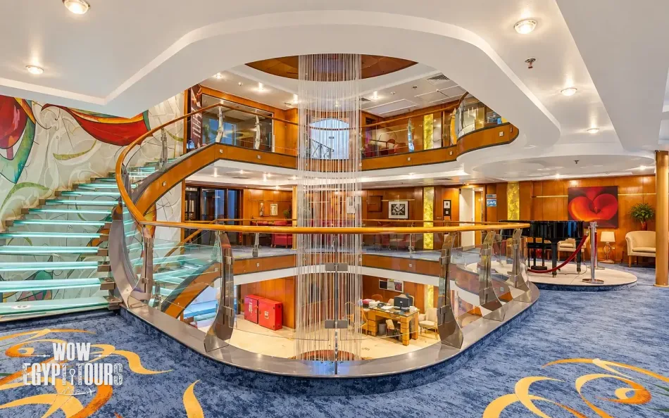 Multi-level atrium lobby aboard Mojito Nile Cruise