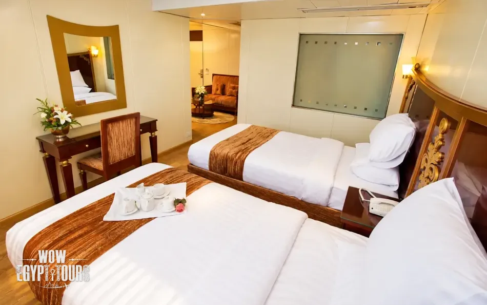 Interior view of a twin cabin aboard Al Hambra Nile Cruise