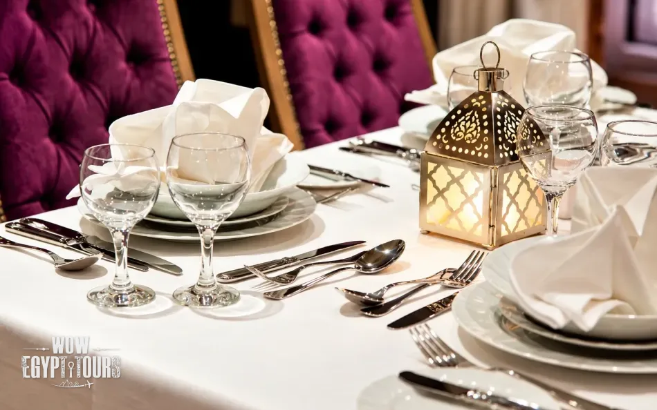 Dining table setup aboard Steigenberger Legacy Nile Cruise