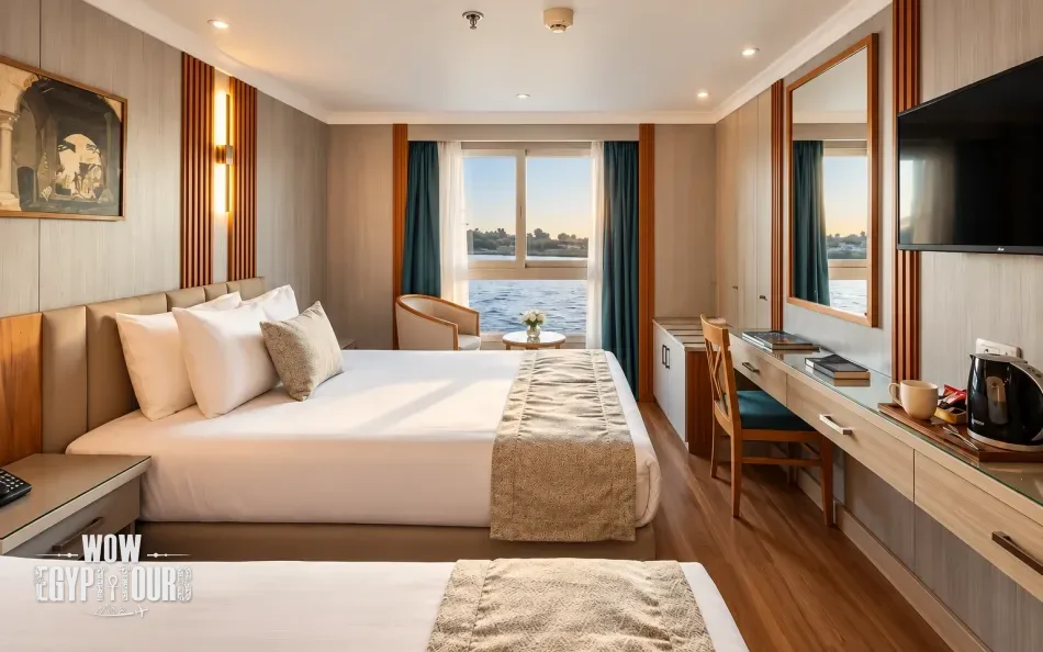 Twin cabin with two separate beds aboard Chateau Lafayette Nile Cruise