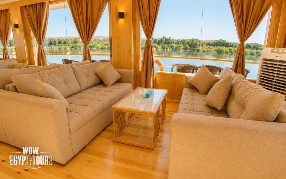 Lounge interior on Akhnaton Dahabiya Nile River Cruise