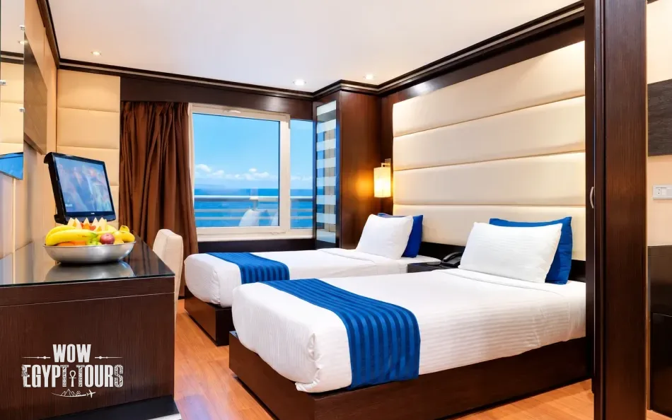 Twin cabin with two separate beds aboard Nile Premium Nile Cruise