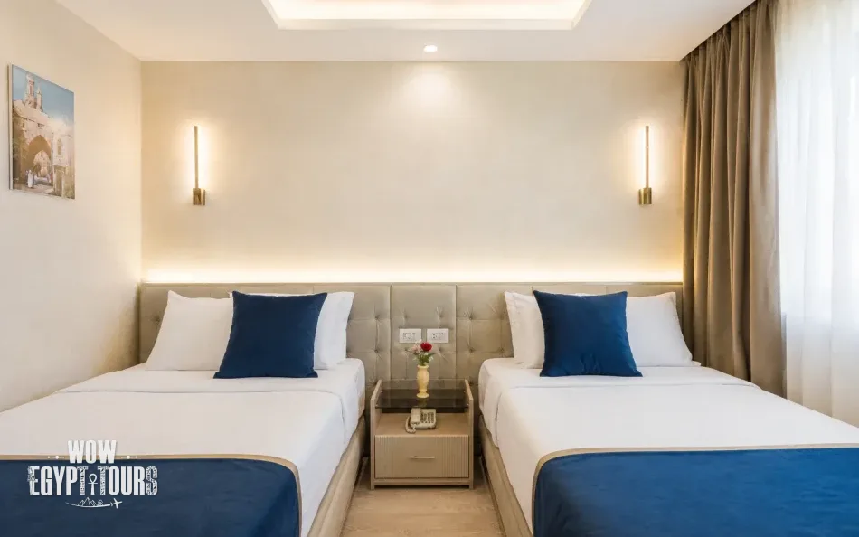 Twin cabin with two separate beds aboard Merit Dahabiya Nile Cruise