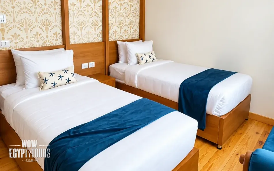 Twin cabin with two separate beds aboard Per Ba Merkaba Dahabiya Nile Cruise