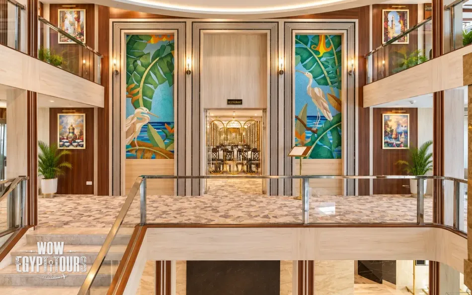 Multi-level atrium lobby aboard Chateau Lafayette Nile Cruise