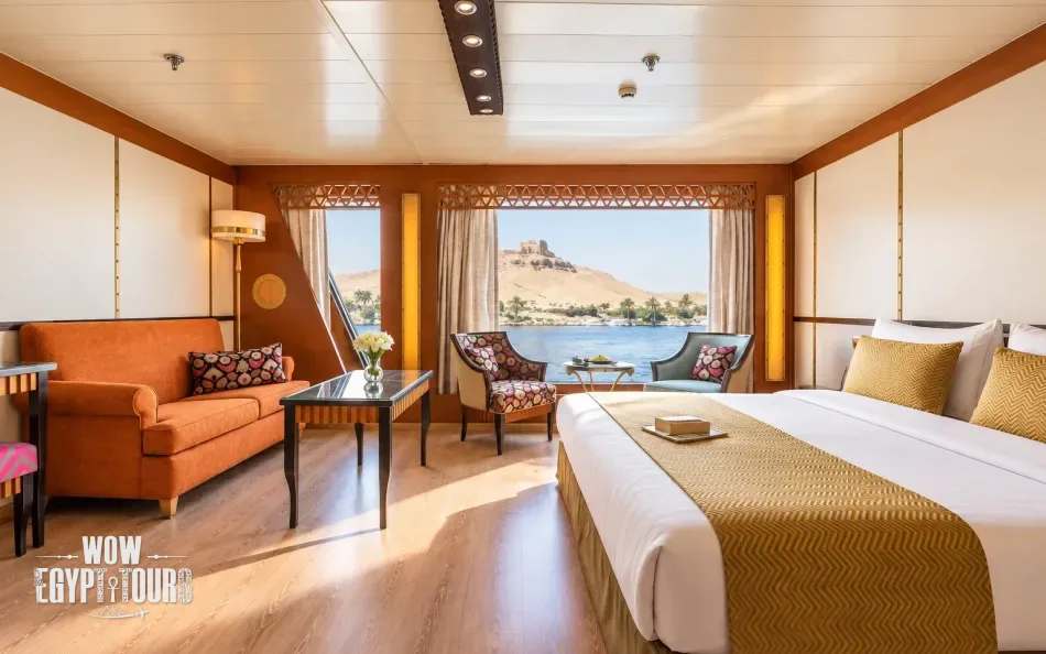 Spacious suite with Nile River views aboard Alyssa Nile Cruise