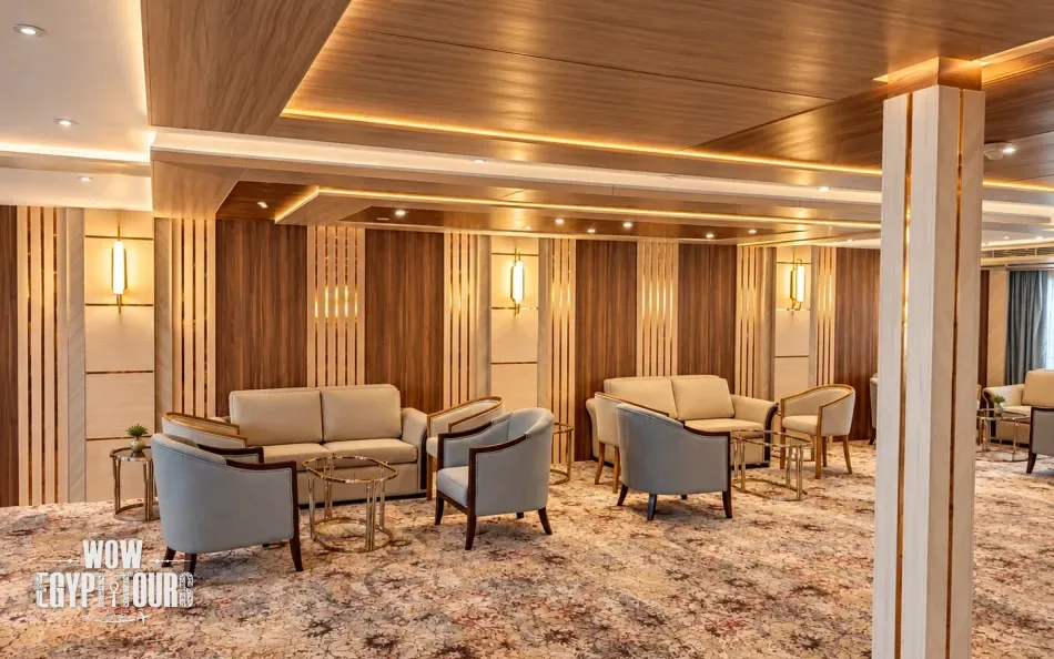 Main lounge seating area aboard Chateau Lafayette Nile Cruise