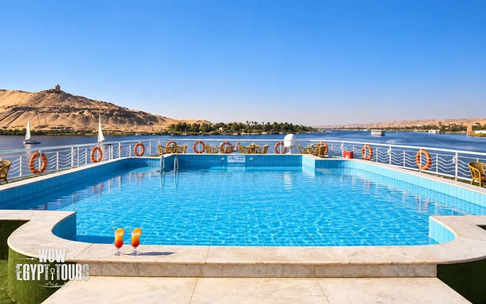 Outdoor swimming pool on the sun deck of Jaz Crown Empress Nile Cruise