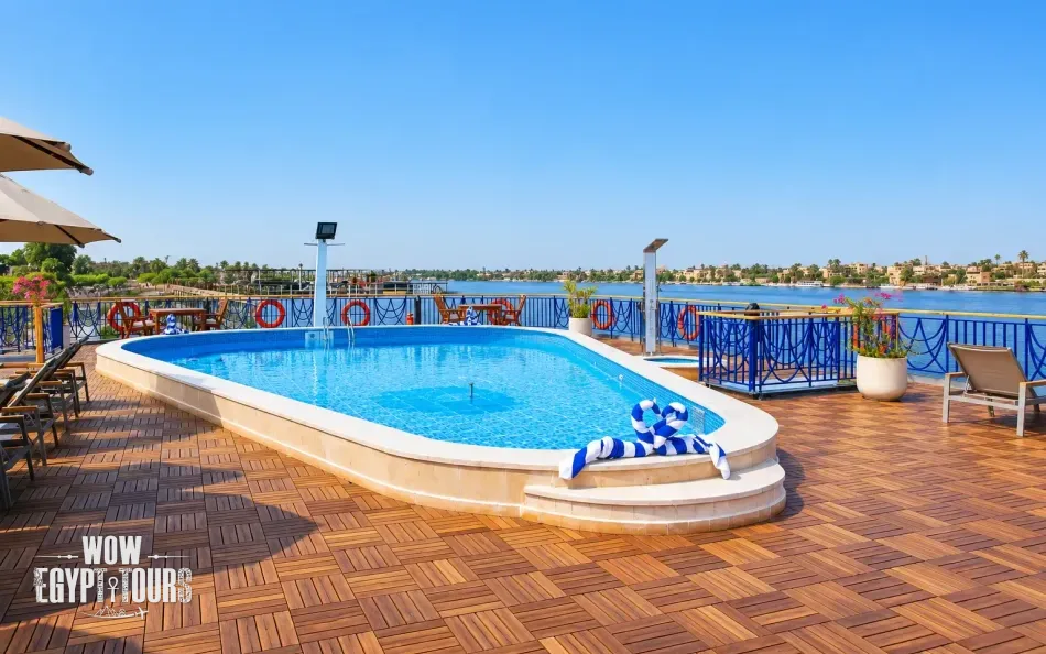 Outdoor swimming pool on the sun deck of Amwaj Nile Cruise