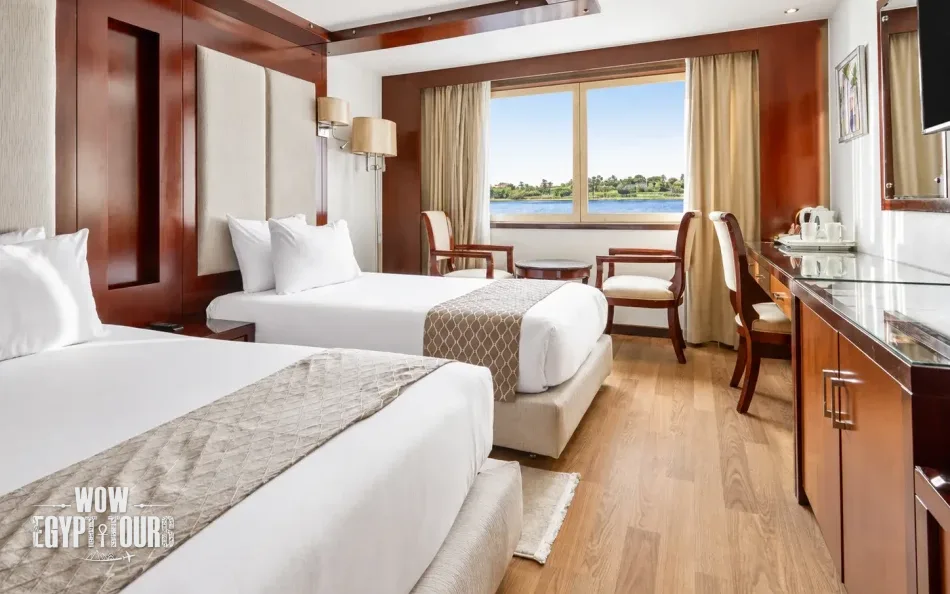 Twin cabin with two separate beds aboard Blue Shadow Nile Cruise
