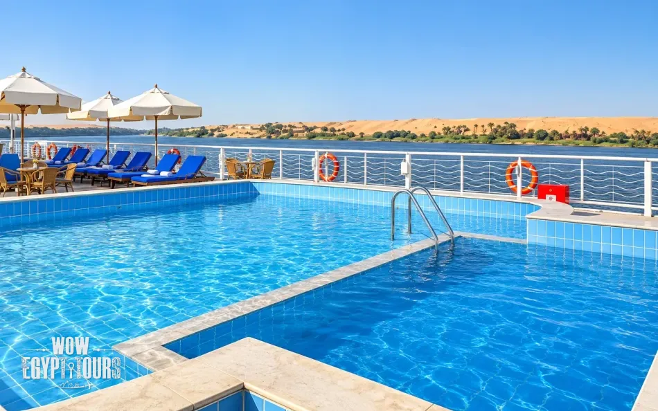 Outdoor swimming pool on the sun deck of Jaz Crown Jubilee Nile Cruise