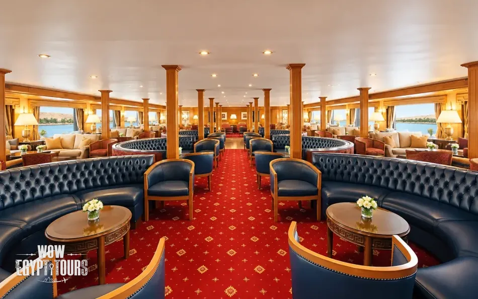Lounge seating area aboard Jaz Crown Emperor Nile Cruise