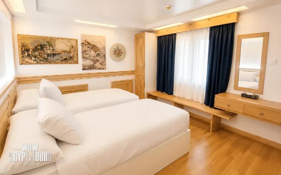 Twin cabin with two separate beds aboard Gardenia Dahabiya Nile Cruise