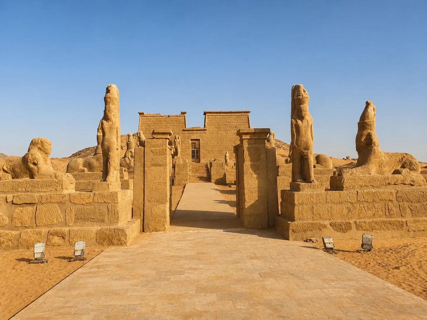 Temples of Wadi el-Seboua in Egypt – Sphinx Avenue of the Temple of Ramesses II on Lake Nasser