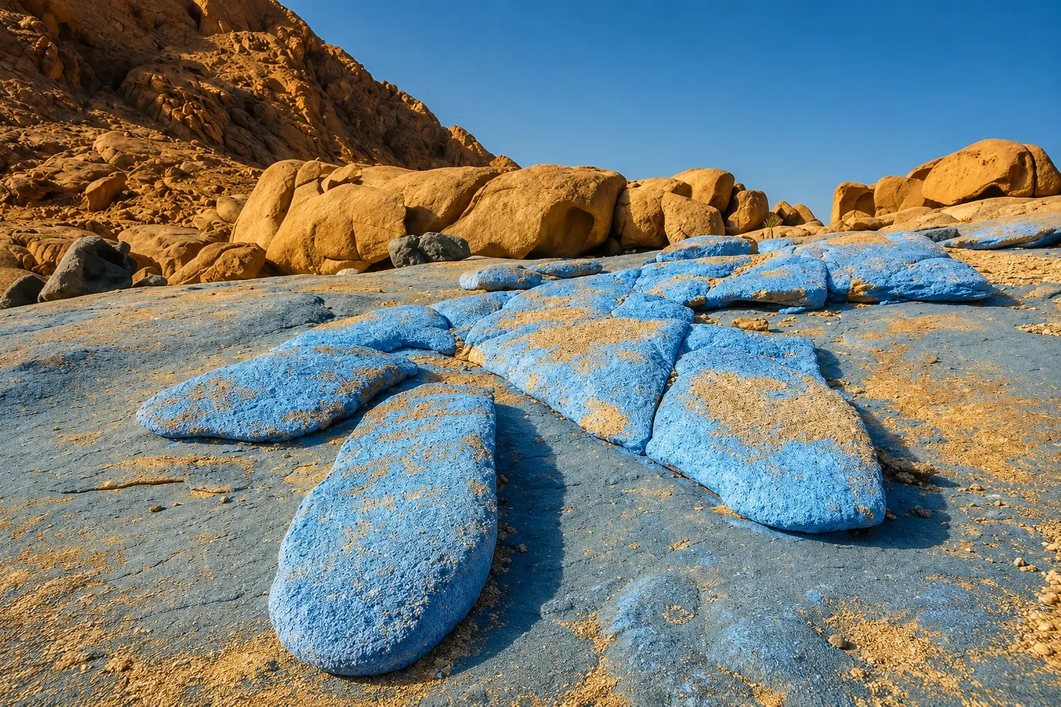 Sinai Blue Desert in Egypt – Jean Verame's Cobalt Blue Painted Rocks as a Camp David Peace Monument