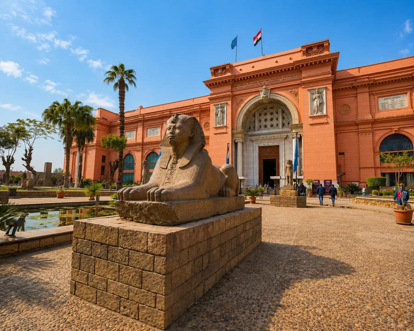 Egyptian Museum in Cairo Egypt – Pink Neoclassical Building at Tahrir Square housing 170,000 Ancient Egyptian Artifacts