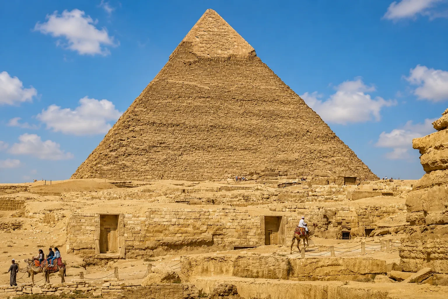 Middle Pyramid of Giza in Egypt – Pyramid of Khafre with Original Limestone Casing on the Giza Plateau