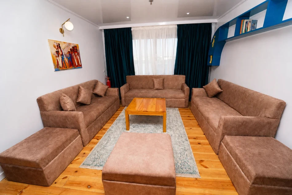 Indoor salon with sofa seating aboard Turquoise Dahabiya Nile Cruise