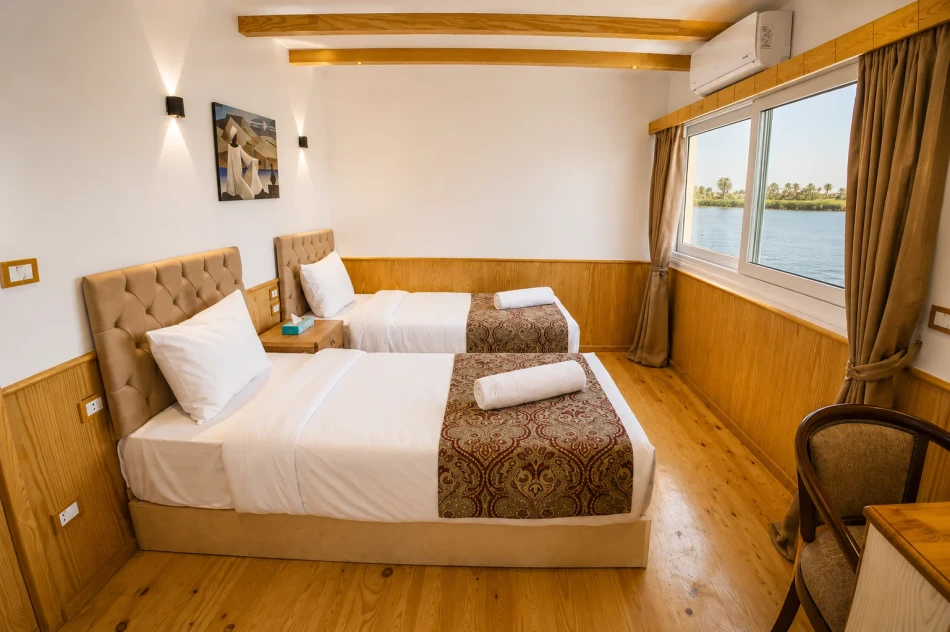 Twin cabin on Akhnaton Dahabiya Nile River Cruise