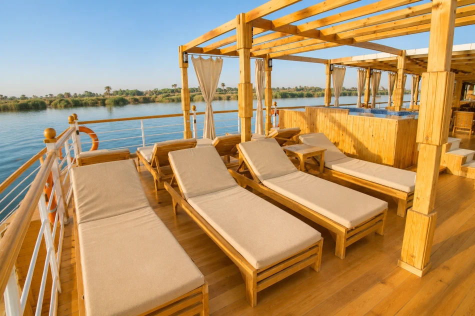 Sun deck loungers on Akhnaton Dahabiya Nile River Cruise