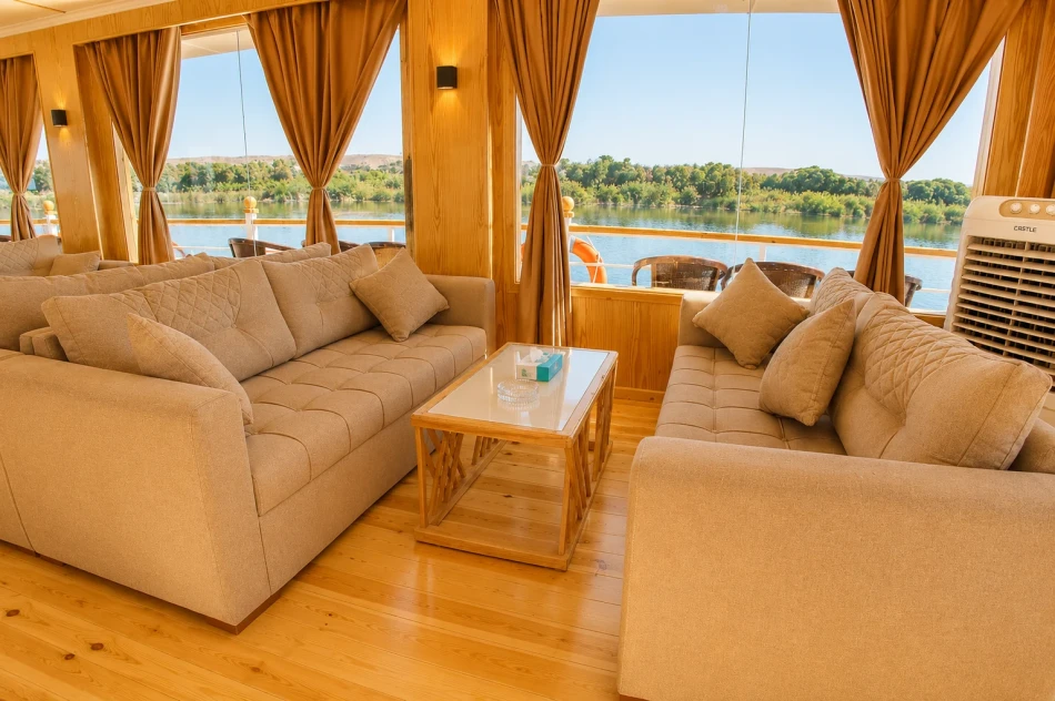 Lounge interior on Akhnaton Dahabiya Nile River Cruise