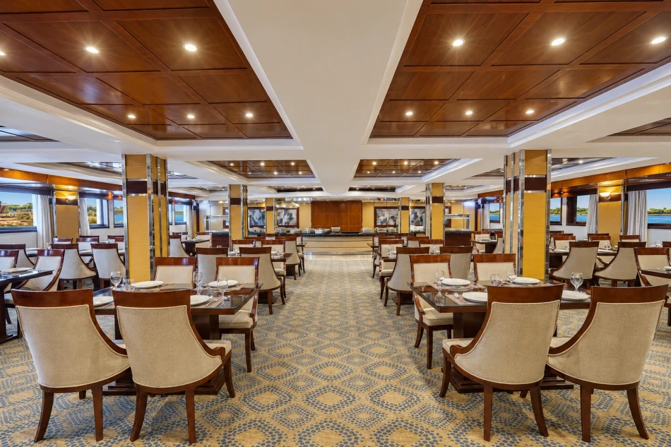 Restaurant and dining area aboard Blue Shadow Nile Cruise