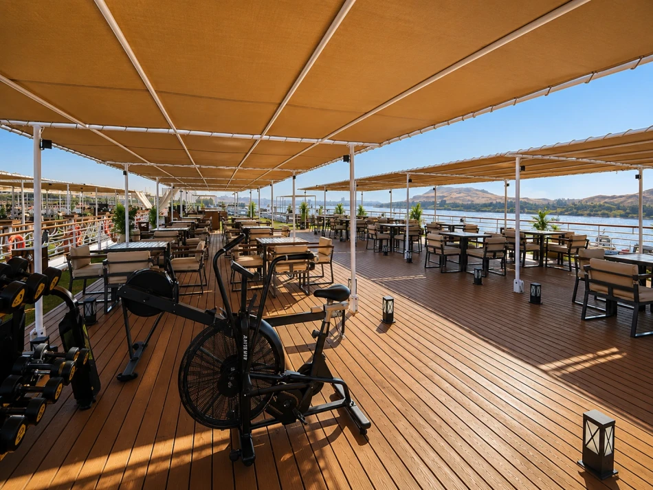 Open-air gym on the sun deck aboard Blue Shadow Nile Cruise