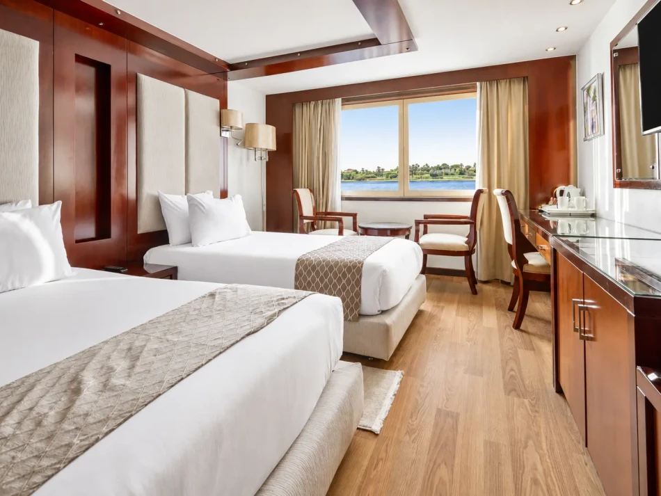 Twin cabin with two separate beds aboard Blue Shadow Nile Cruise
