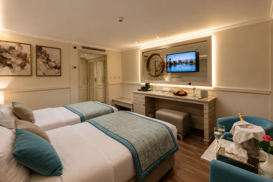 Twin cabin with two separate beds aboard Concerto Plus Nile Cruise