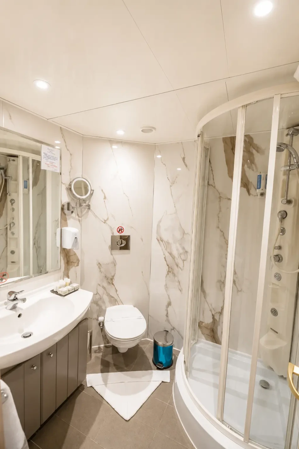 Private cabin bathroom aboard Renaissance Nile Cruise