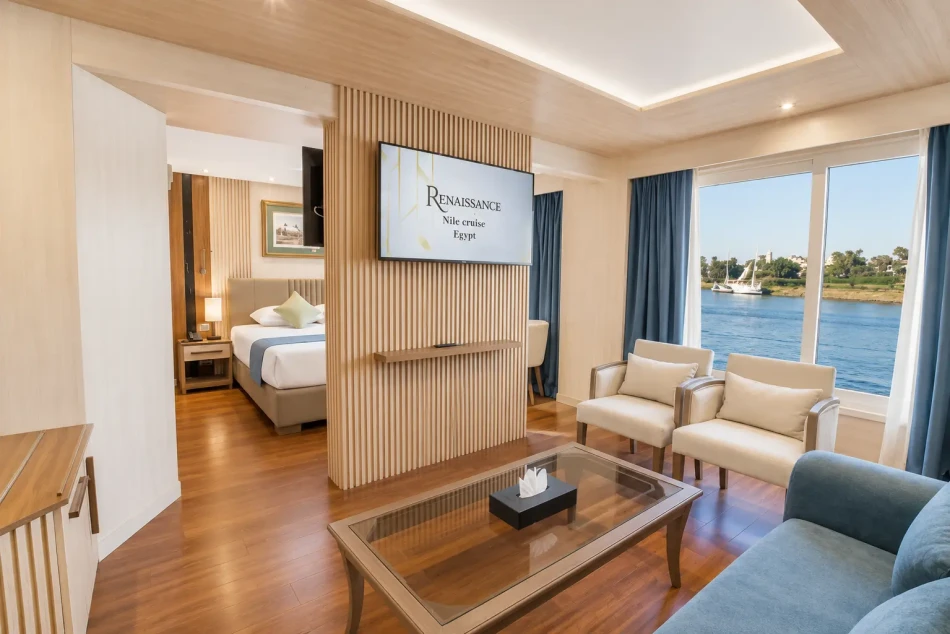 Spacious suite aboard Renaissance Nile Cruise