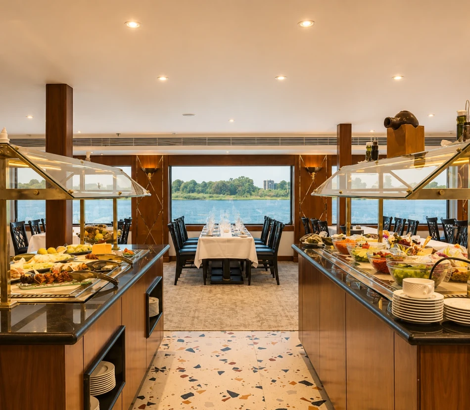 Restaurant and buffet dining area aboard Radamis I Nile Cruise