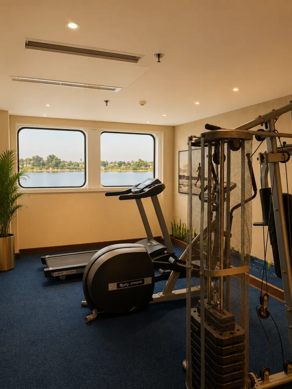 Fitness gym with exercise equipment aboard Radamis I Nile Cruise