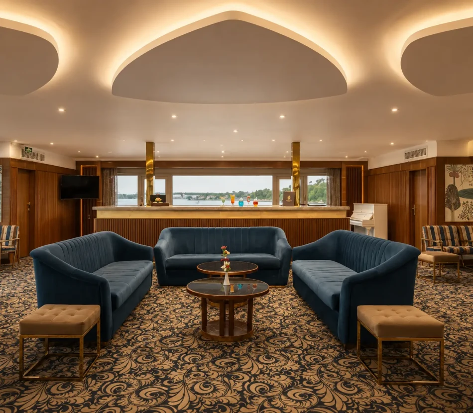 Lounge bar with seating area aboard Radamis I Nile Cruise