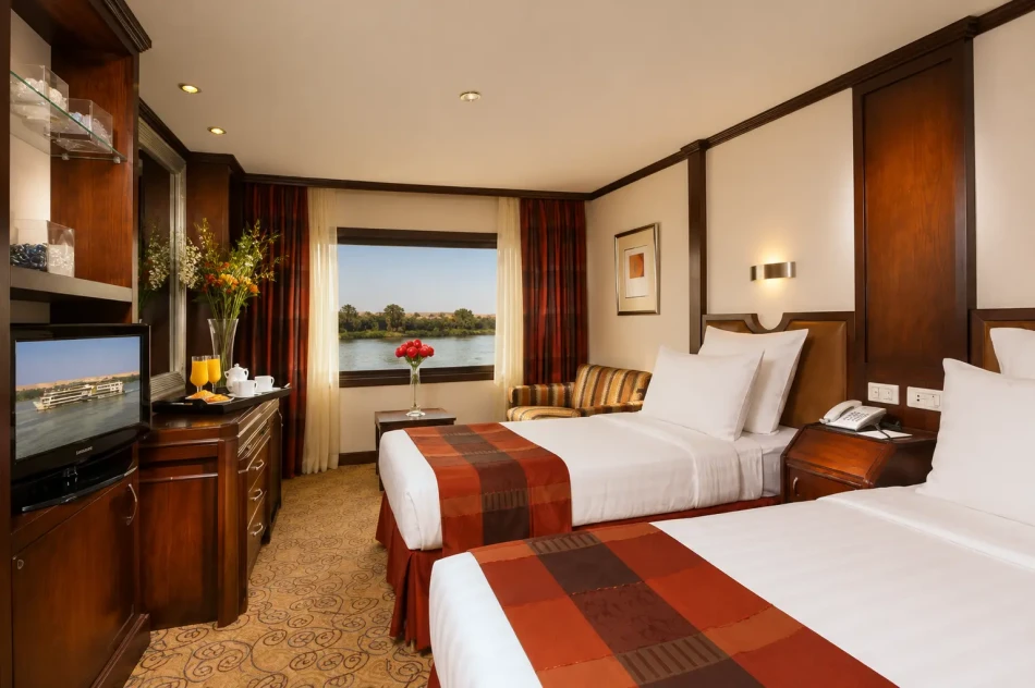 Twin cabin with two separate beds aboard Nile Goddess Nile Cruise
