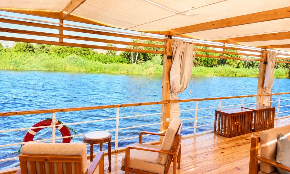 Sun deck seating area aboard Nile Dahabiya Nile Cruise