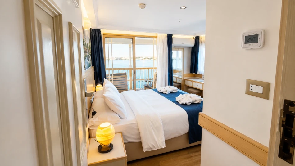 Suite with sleeping and seating area aboard Gorgonia Dahabiya Nile Cruise