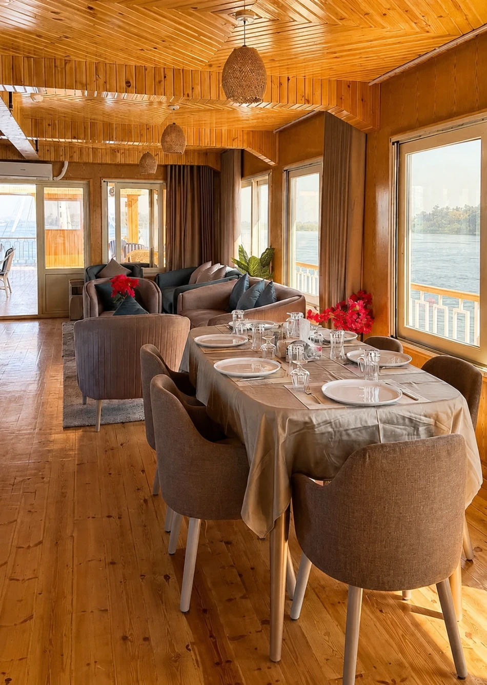 Dining area aboard Étoile d'Égypte Dahabiya Nile Cruise
