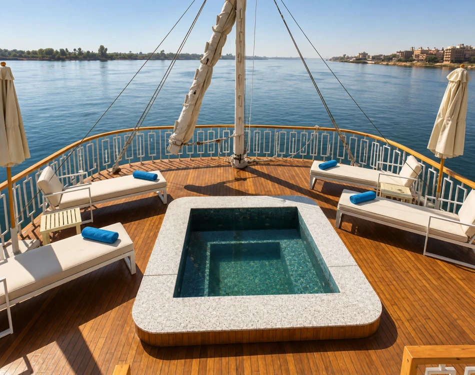 Outdoor jacuzzi aboard Étoile d'Égypte Dahabiya Nile Cruise