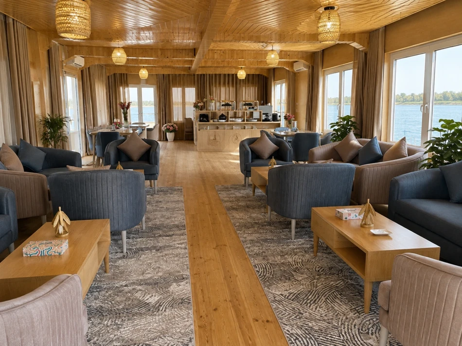 Lounge seating area aboard Étoile d'Égypte Dahabiya Nile Cruise