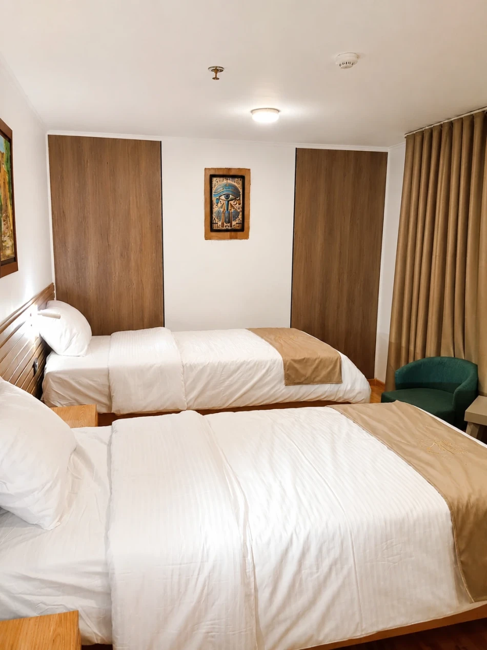 Twin cabin with two separate beds aboard Étoile d'Égypte Dahabiya Nile Cruise