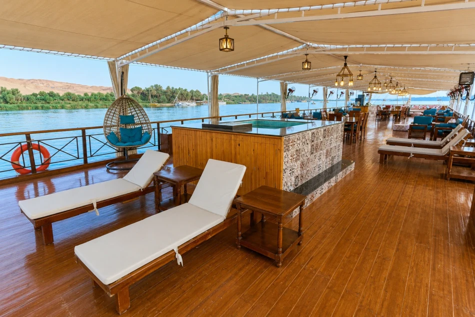 Jacuzzi overlooking the Nile River aboard Fatima Dahabiya Nile Cruise