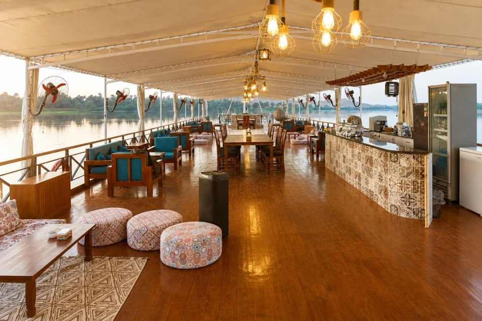Bar area on the sun deck of Fatima Dahabiya Nile Cruise