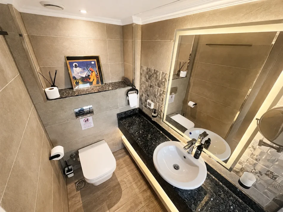 Bathroom interior aboard Iris Dahabiya Nile Cruise