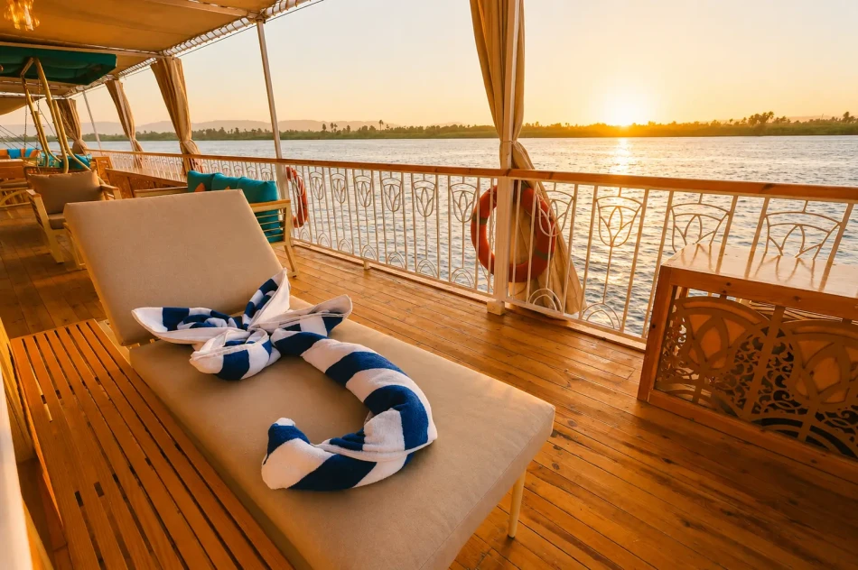 Front deck seating area aboard Sila Dahabiya Nile Cruise