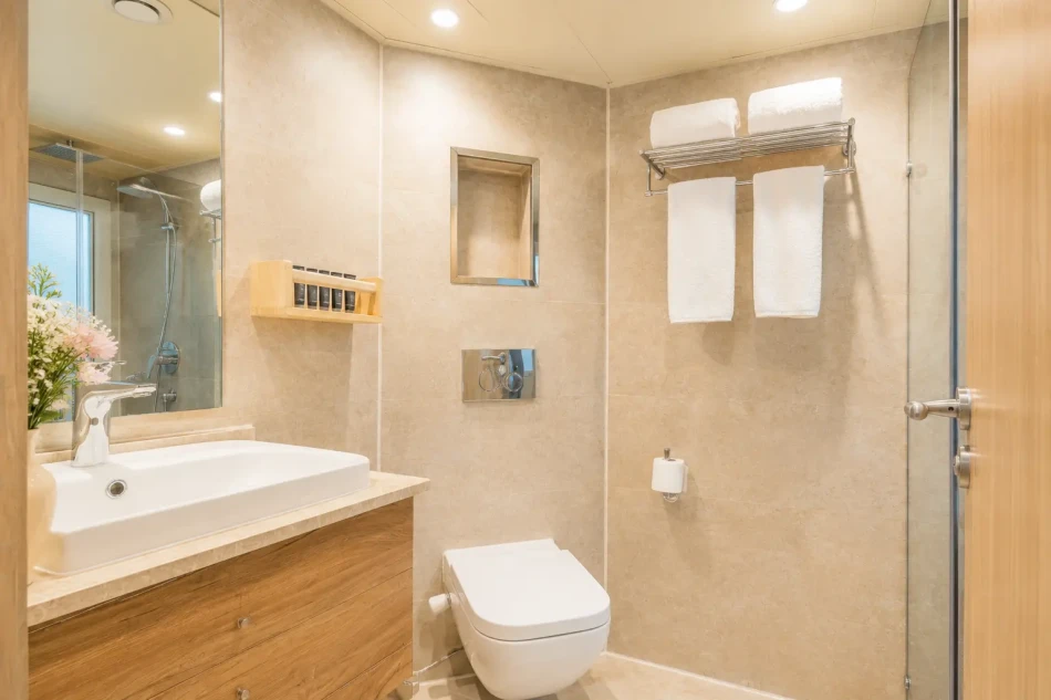 Private cabin bathroom aboard Merit Dahabiya Nile Cruise