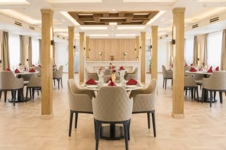 Indoor dining area aboard Merit Dahabiya Nile Cruise