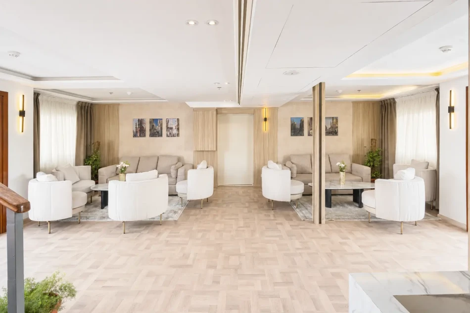 Indoor salon with seating aboard Merit Dahabiya Nile Cruise