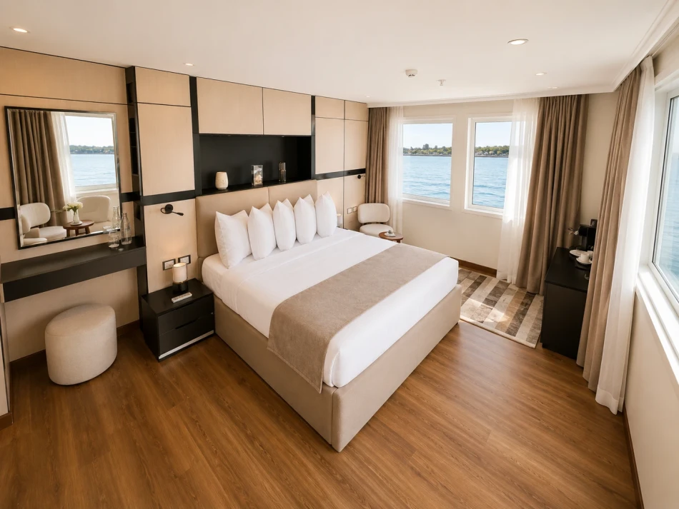 Interior of a suite aboard Swan Dahabiya Nile Cruise
