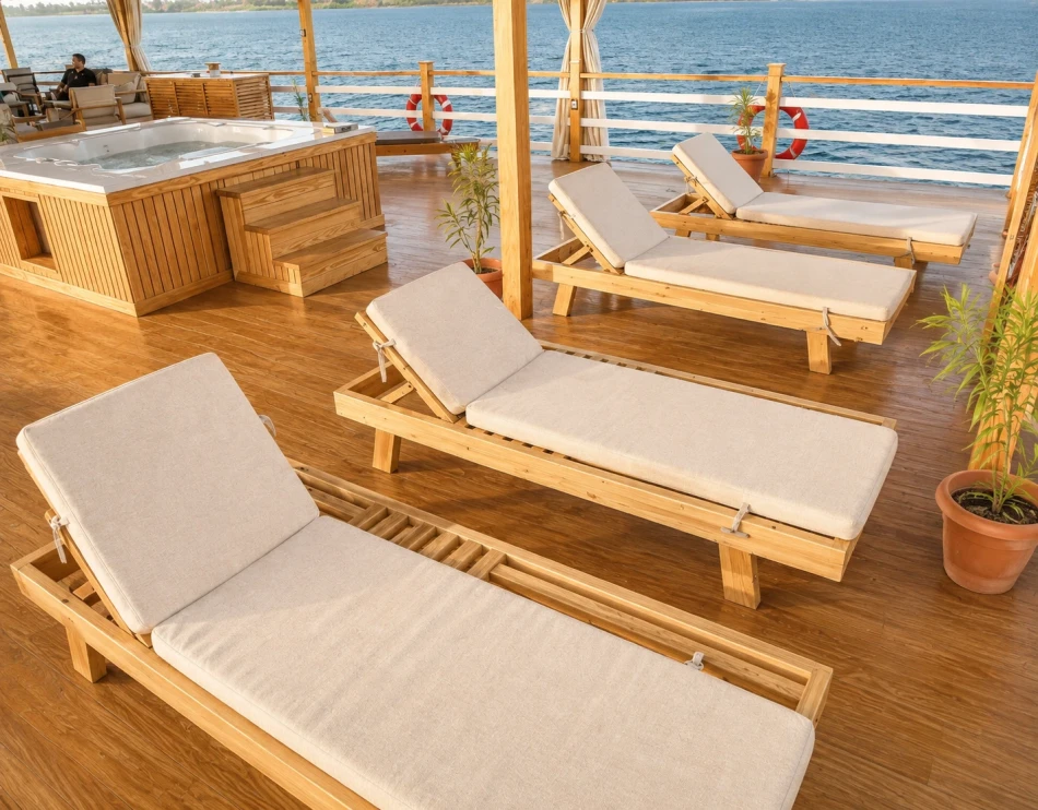Sun loungers on the sun deck of Swan Dahabiya Nile Cruise